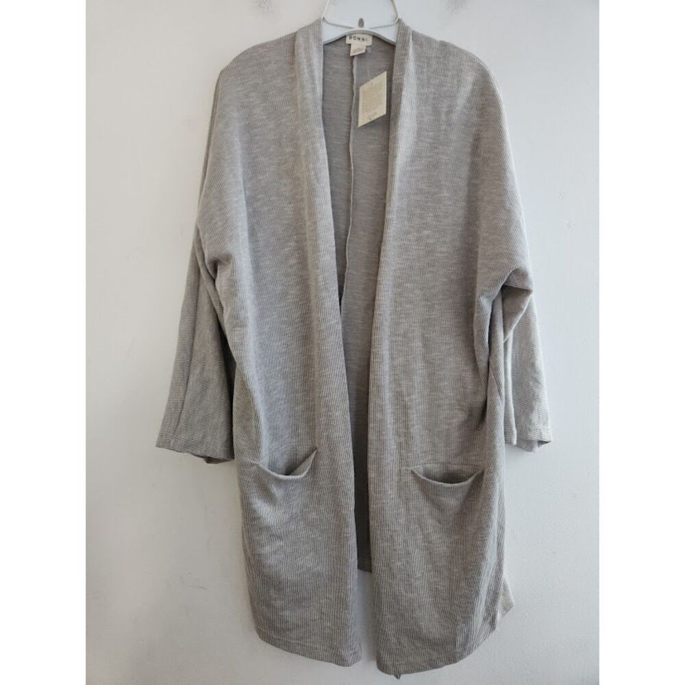 NWT DONNI by Anthropologie Taupe Grey Ribbed Long Cardigan Sweater One Size